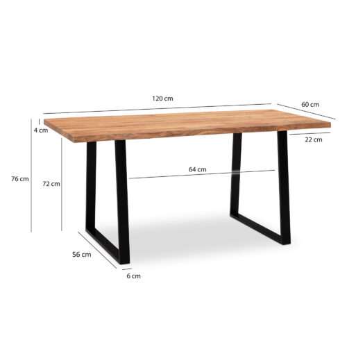 Esszimmertisch 120x60x76 cm Akazie Massivholz / Metall Esstisch Baumkante Küchentisch – Bild 4
