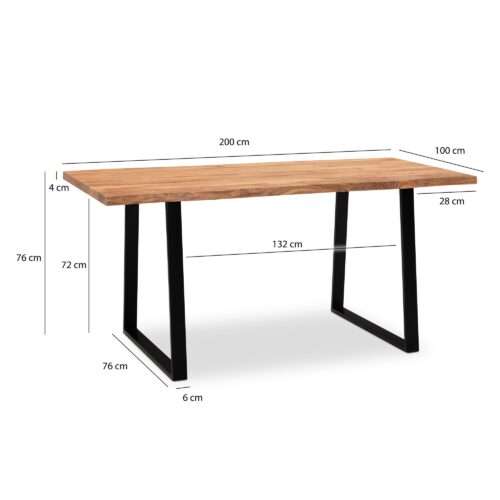 Esszimmertisch 200x100x76 cm Akazie Massivholz / Metall Esstisch Baumkante Küchentisch – Bild 4