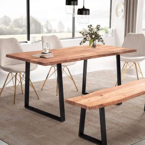 Esszimmertisch 200x100x76 cm Akazie Massivholz / Metall Esstisch Baumkante Küchentisch – Bild 2