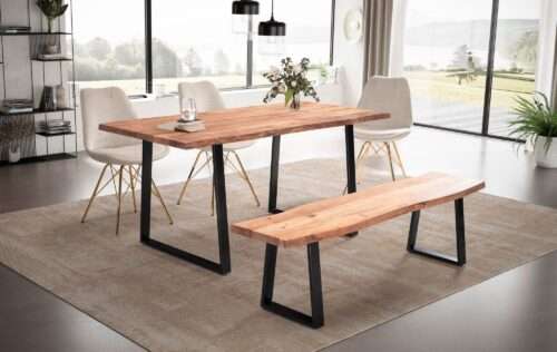 Esszimmertisch 200x100x76 cm Akazie Massivholz / Metall Esstisch Baumkante Küchentisch – Bild 3