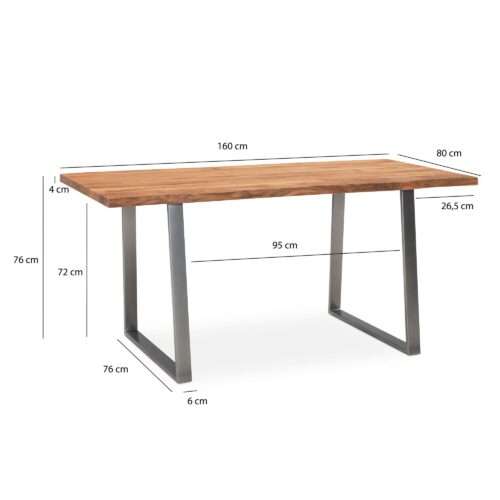 Esszimmertisch 160x80x76 cm Akazie Massivholz / Metall Esstisch Baumkante Küchentisch – Bild 4