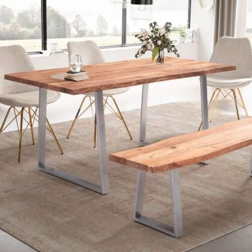 Esszimmertisch 160x80x76 cm Akazie Massivholz / Metall Esstisch Baumkante Küchentisch – Bild 2