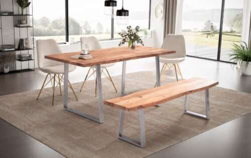 Esszimmertisch 160x80x76 cm Akazie Massivholz / Metall Esstisch Baumkante Küchentisch – Bild 3