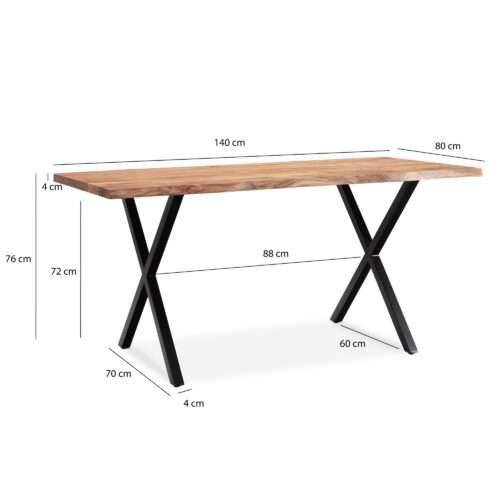 Esszimmertisch 140x80x76 cm Akazie Massivholz / Metall Esstisch Baumkante Küchentisch – Bild 4