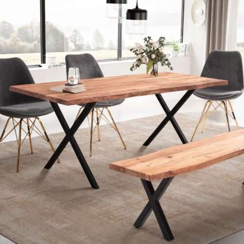 Esszimmertisch 140x80x76 cm Akazie Massivholz / Metall Esstisch Baumkante Küchentisch – Bild 2