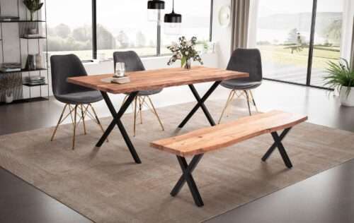 Esszimmertisch 140x80x76 cm Akazie Massivholz / Metall Esstisch Baumkante Küchentisch – Bild 3