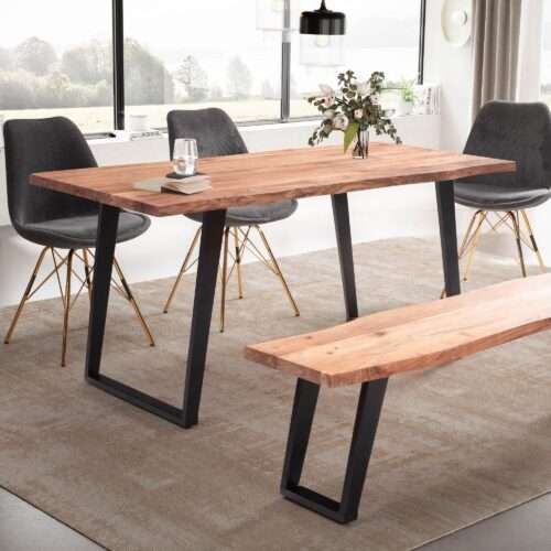 Esszimmertisch 180x90x76 cm Akazie Massivholz / Metall Esstisch Baumkante Küchentisch – Bild 2