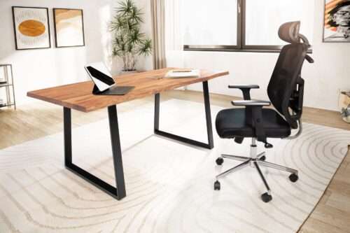 Schreibtisch 180x90x76 cm Akazie Massivholz / Metall Computertisch Baumkante Homeoffice – Bild 3