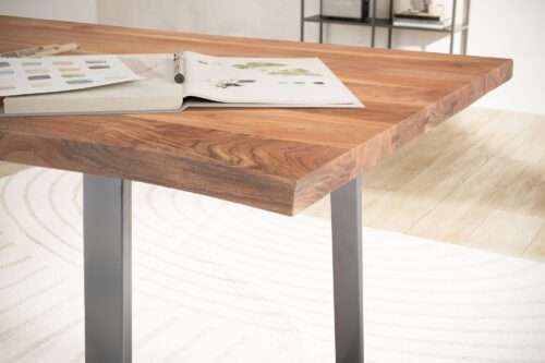 Schreibtisch 180x90x76 cm Akazie Massivholz / Metall Computertisch Baumkante Homeoffice – Bild 5