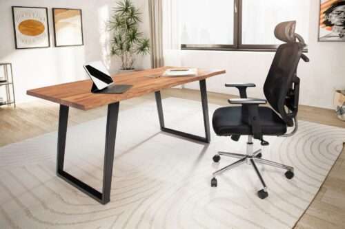 Schreibtisch 120x60x76 cm Akazie Massivholz / Metall Computertisch Baumkante Homeoffice – Bild 3