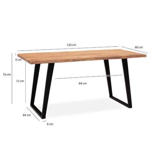 Schreibtisch 120x60x76 cm Akazie Massivholz / Metall Computertisch Baumkante Homeoffice – Bild 4