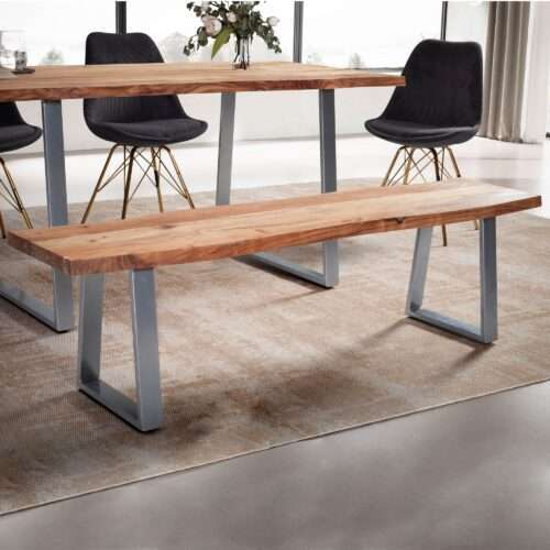 Esszimmerbank 120x40x455 cm Akazie Massivholz / Metall mit Baumkante Esstischbank – Bild 2