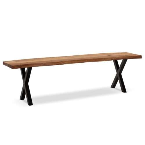 Esszimmerbank 120x40x455 cm Akazie Massivholz / Metall mit Baumkante Esstischbank – Bild 7