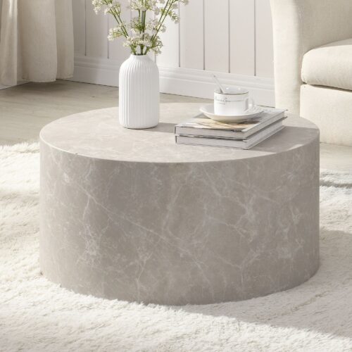 Couchtisch MONOBLOC 60x60x30 cm in Stein-Optik Sandfarben Design Wohnzimmertisch Rund – Bild 2