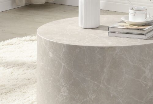 Couchtisch MONOBLOC 60x60x30 cm in Stein-Optik Sandfarben Design Wohnzimmertisch Rund – Bild 5