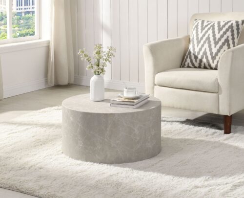 Couchtisch MONOBLOC 60x60x30 cm in Stein-Optik Sandfarben Design Wohnzimmertisch Rund – Bild 3