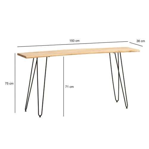 Konsolentisch 150x36x75 cm Akazie Massivholz Baumkante Anrichte Flur Ablagetisch mit Haarnadelbeine – Bild 4