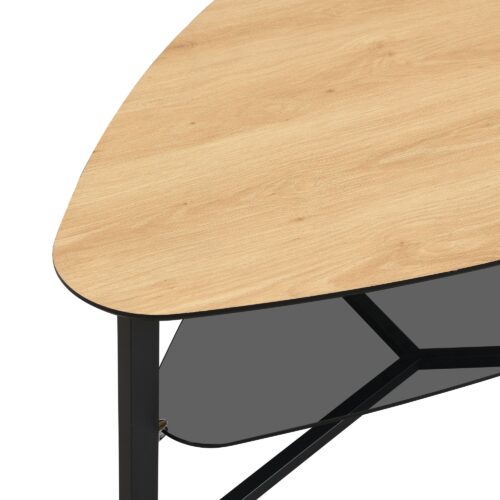 Couchtisch nierenförmig Eiche Optik 110 cm mit Glasablage & Metallgestell – Bild 6