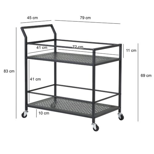 Servierwagen Metall Schwarz 79x45x83 cm mit Rollen & Bremsen – Bild 4