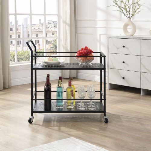 Servierwagen Metall Schwarz 79x45x83 cm mit Rollen & Bremsen – Bild 5