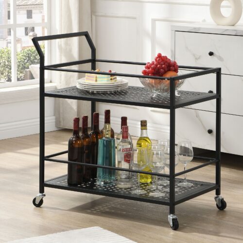 Servierwagen Metall Schwarz 79x45x83 cm mit Rollen & Bremsen – Bild 2