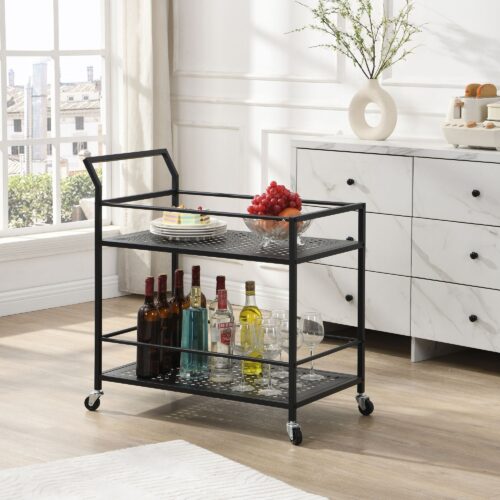 Servierwagen Metall Schwarz 79x45x83 cm mit Rollen & Bremsen – Bild 3