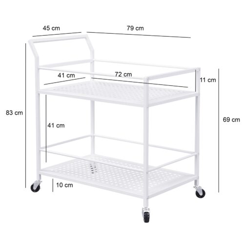 Servierwagen Metall Weiß 79x45x83 cm mit Rollen & Bremsen – Bild 4