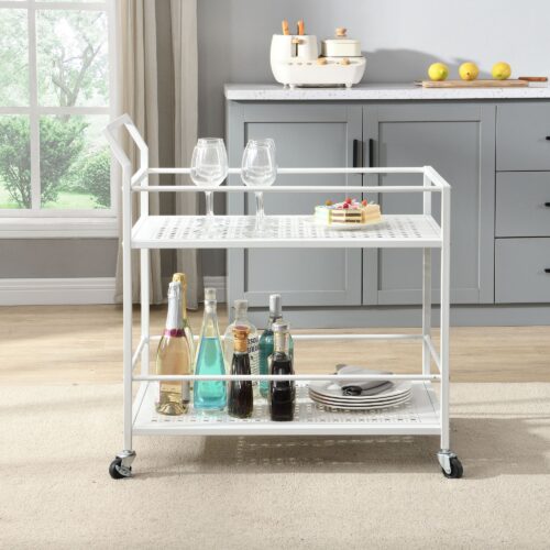 Servierwagen Metall Weiß 79x45x83 cm mit Rollen & Bremsen – Bild 5