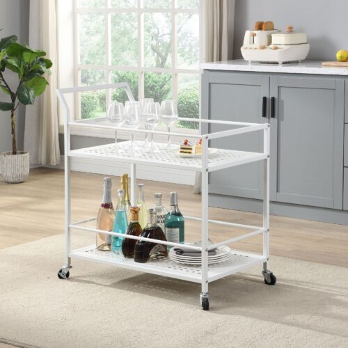 Servierwagen Metall Weiß 79x45x83 cm mit Rollen & Bremsen – Bild 3