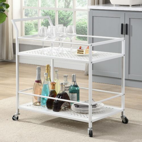 Servierwagen Metall Weiß 79x45x83 cm mit Rollen & Bremsen – Bild 2