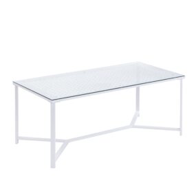 Couchtisch Glas Metall Weiß 100 cm Rechteckiger Wohnzimmertisch Modern mit