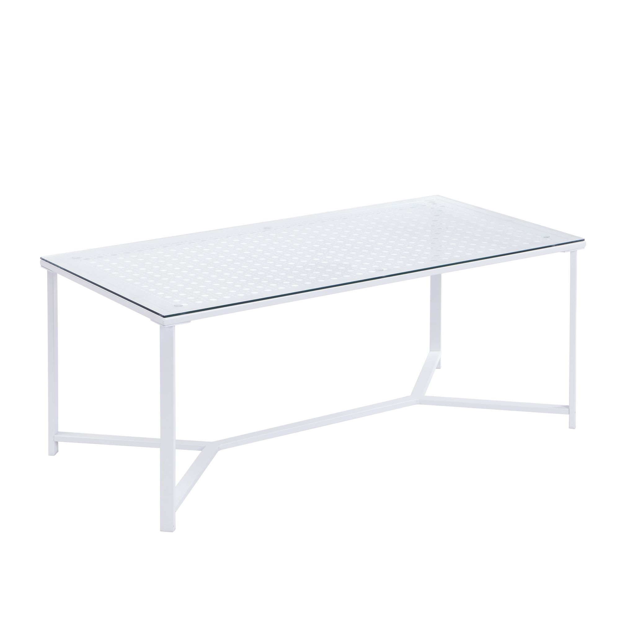 Couchtisch Glas Metall Weiß 100 cm Rechteckiger Wohnzimmertisch Modern mit