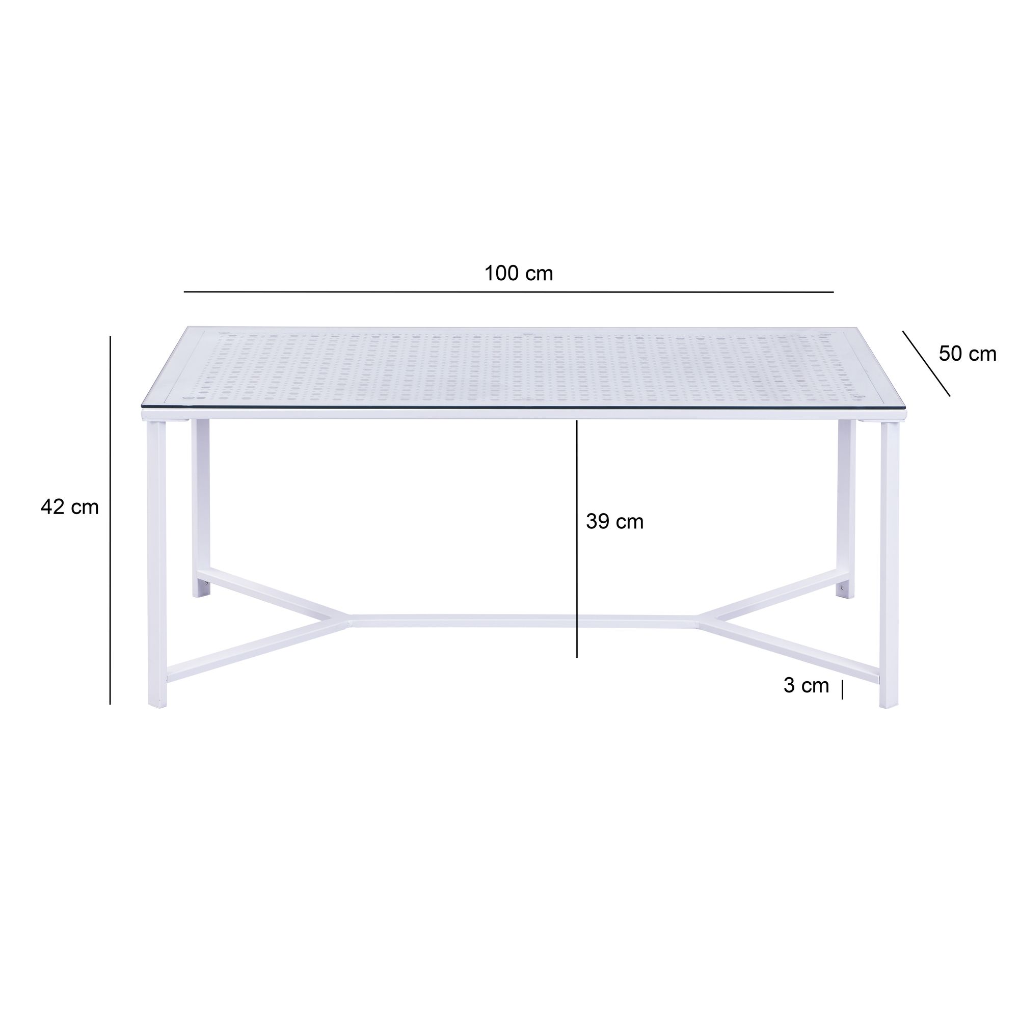 Couchtisch Glas Metall Weiß 100 cm Rechteckiger Wohnzimmertisch Modern – Bild 4