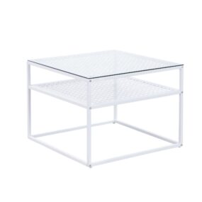 Couchtisch Glas Metall Weiß 60x60x45 cm Quadratischer Wohnzimmertisch Modern mit
