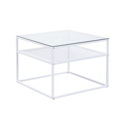 Couchtisch Glas Metall Weiß 60x60x45 cm Quadratischer Wohnzimmertisch Modern – Bild 7