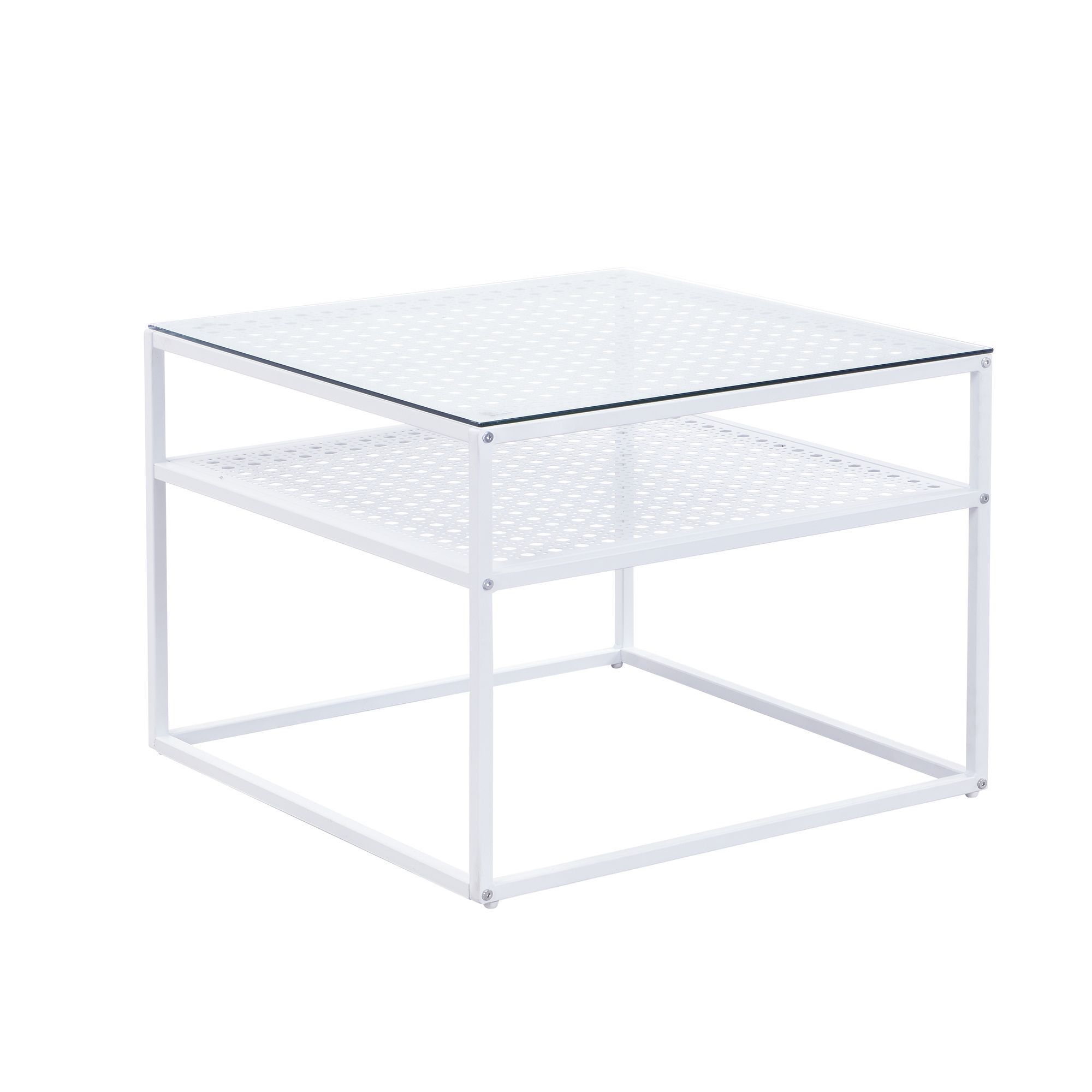 Couchtisch Glas Metall Weiß 60x60x45 cm Quadratischer Wohnzimmertisch Modern – Bild 7