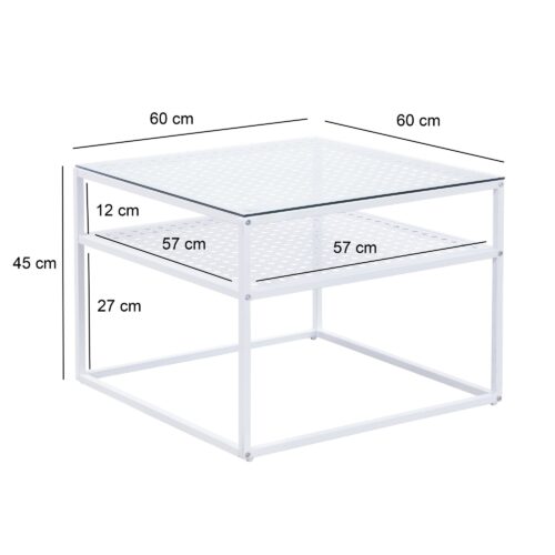 Couchtisch Glas Metall Weiß 60x60x45 cm Quadratischer Wohnzimmertisch Modern – Bild 4