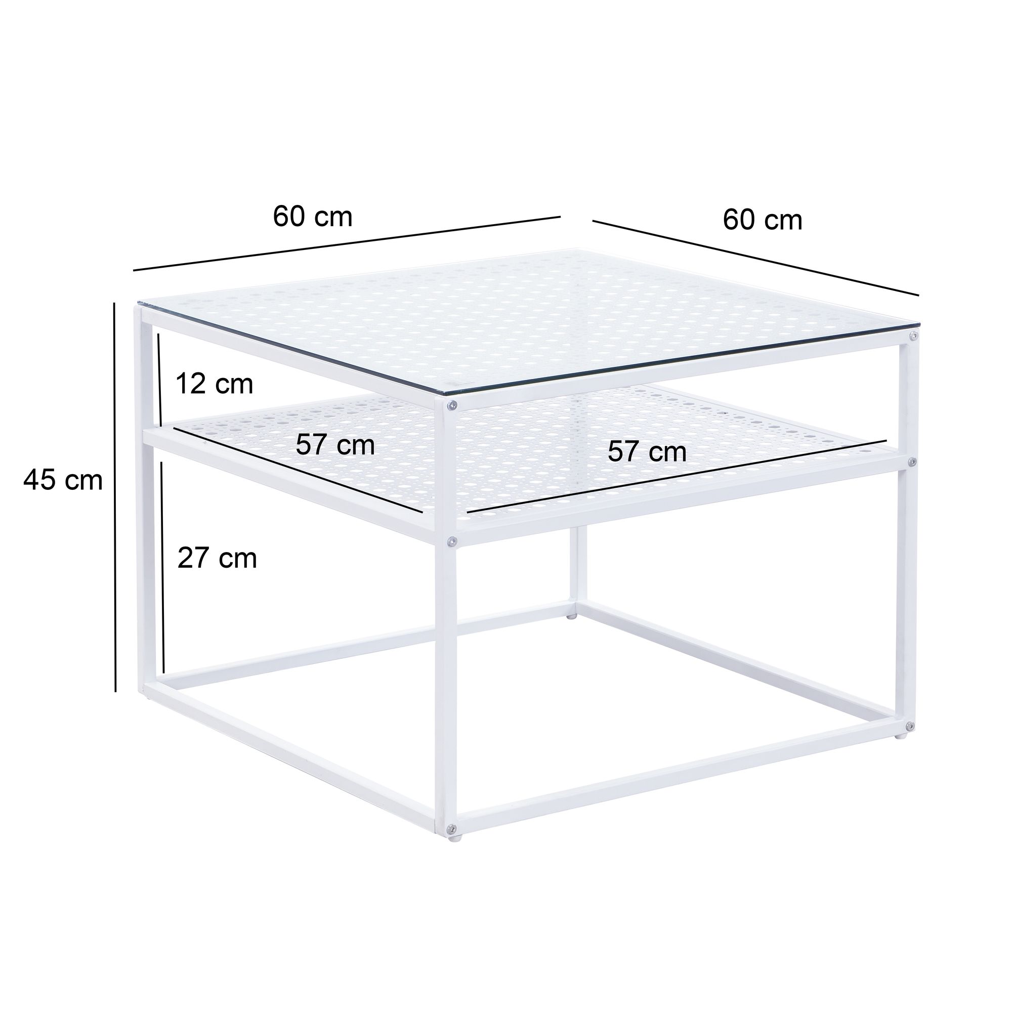 Couchtisch Glas Metall Weiß 60x60x45 cm Quadratischer Wohnzimmertisch Modern – Bild 4