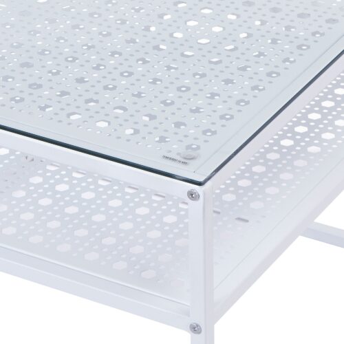 Couchtisch Glas Metall Weiß 60x60x45 cm Quadratischer Wohnzimmertisch Modern – Bild 6