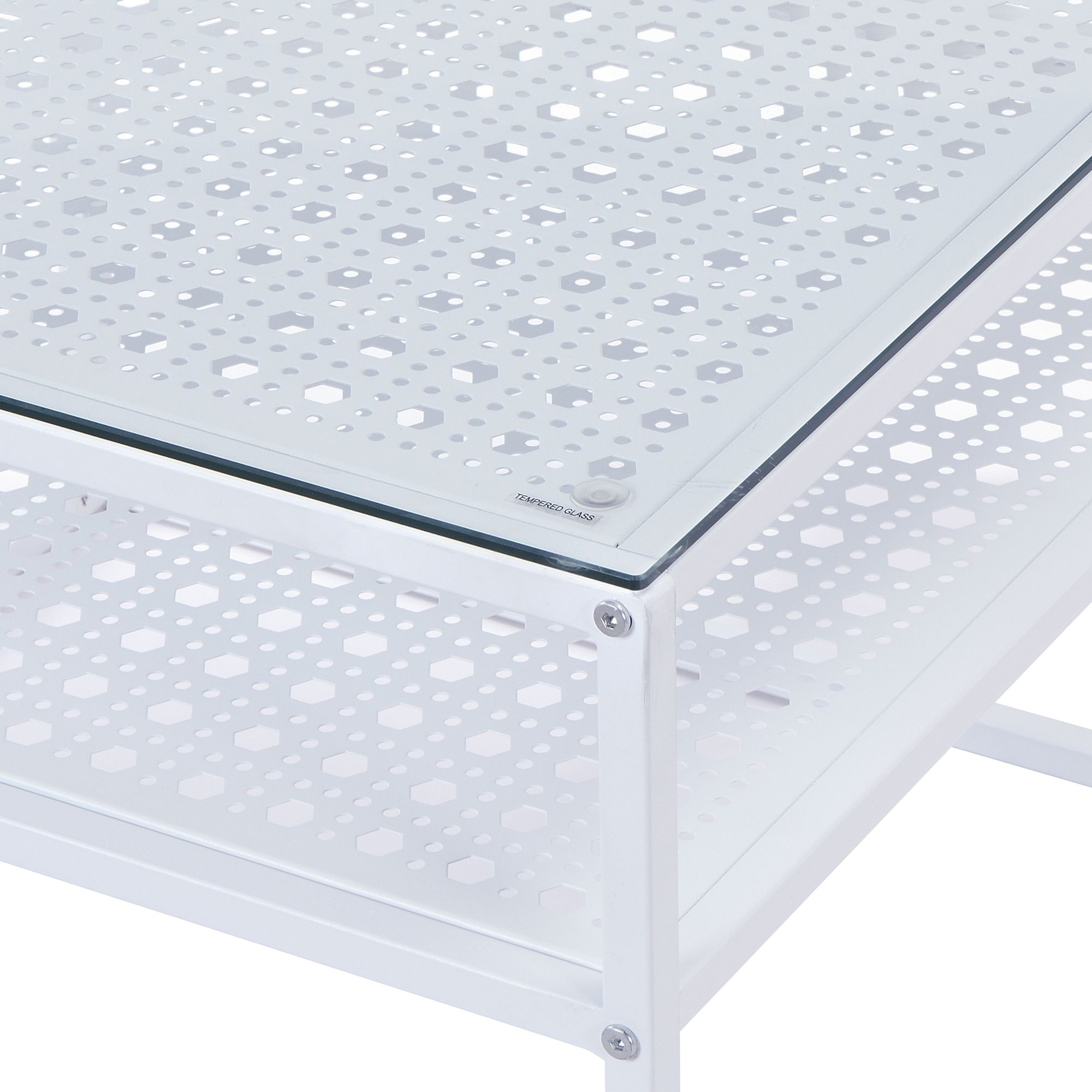 Couchtisch Glas Metall Weiß 60x60x45 cm Quadratischer Wohnzimmertisch Modern – Bild 6
