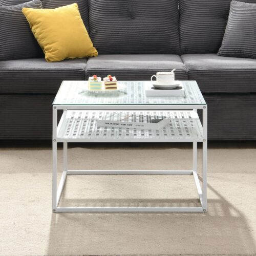 Couchtisch Glas Metall Weiß 60x60x45 cm Quadratischer Wohnzimmertisch Modern – Bild 5