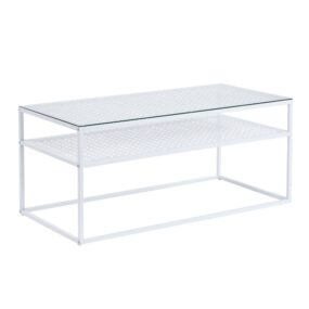 Couchtisch Glas Rechteckig 100 cm Weiß Moderner Wohnzimmertisch mit Metallgestell