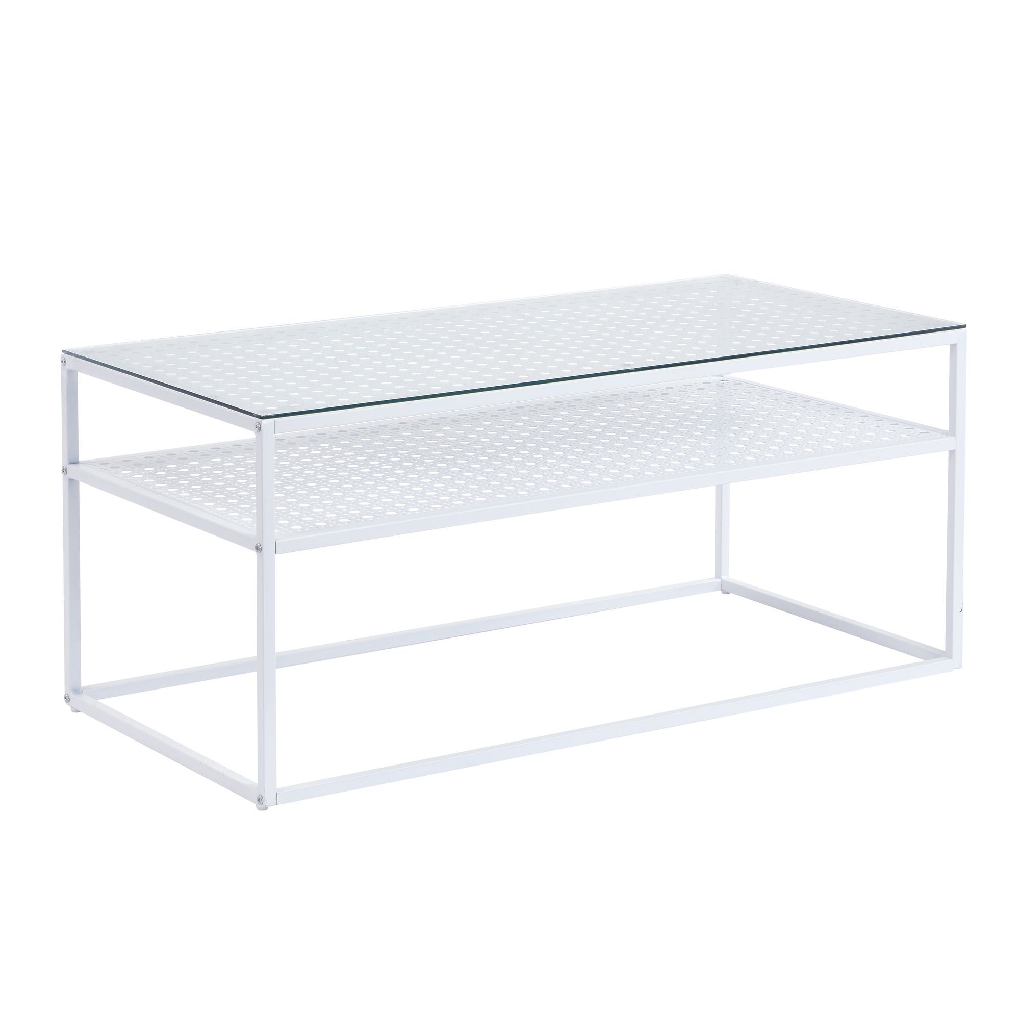 Couchtisch Glas Rechteckig 100 cm Weiß Moderner Wohnzimmertisch mit Metallgestell