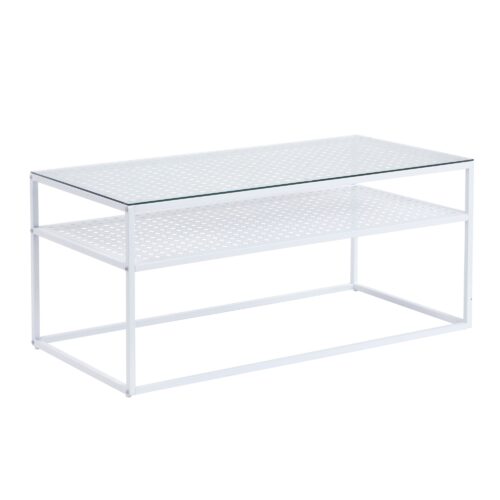 Couchtisch Glas Rechteckig 100 cm Weiß Moderner Wohnzimmertisch mit Metallgestell – Bild 7