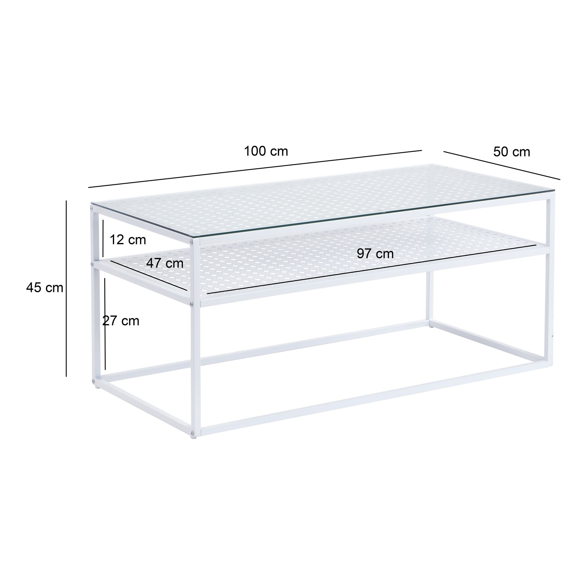 Couchtisch Glas Rechteckig 100 cm Weiß Moderner Wohnzimmertisch mit Metallgestell – Bild 4