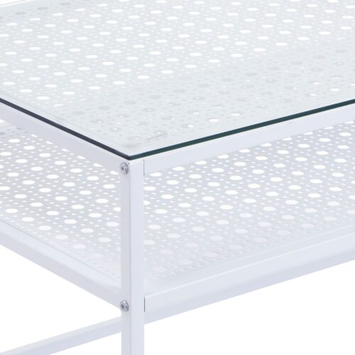 Couchtisch Glas Rechteckig 100 cm Weiß Moderner Wohnzimmertisch mit Metallgestell – Bild 6