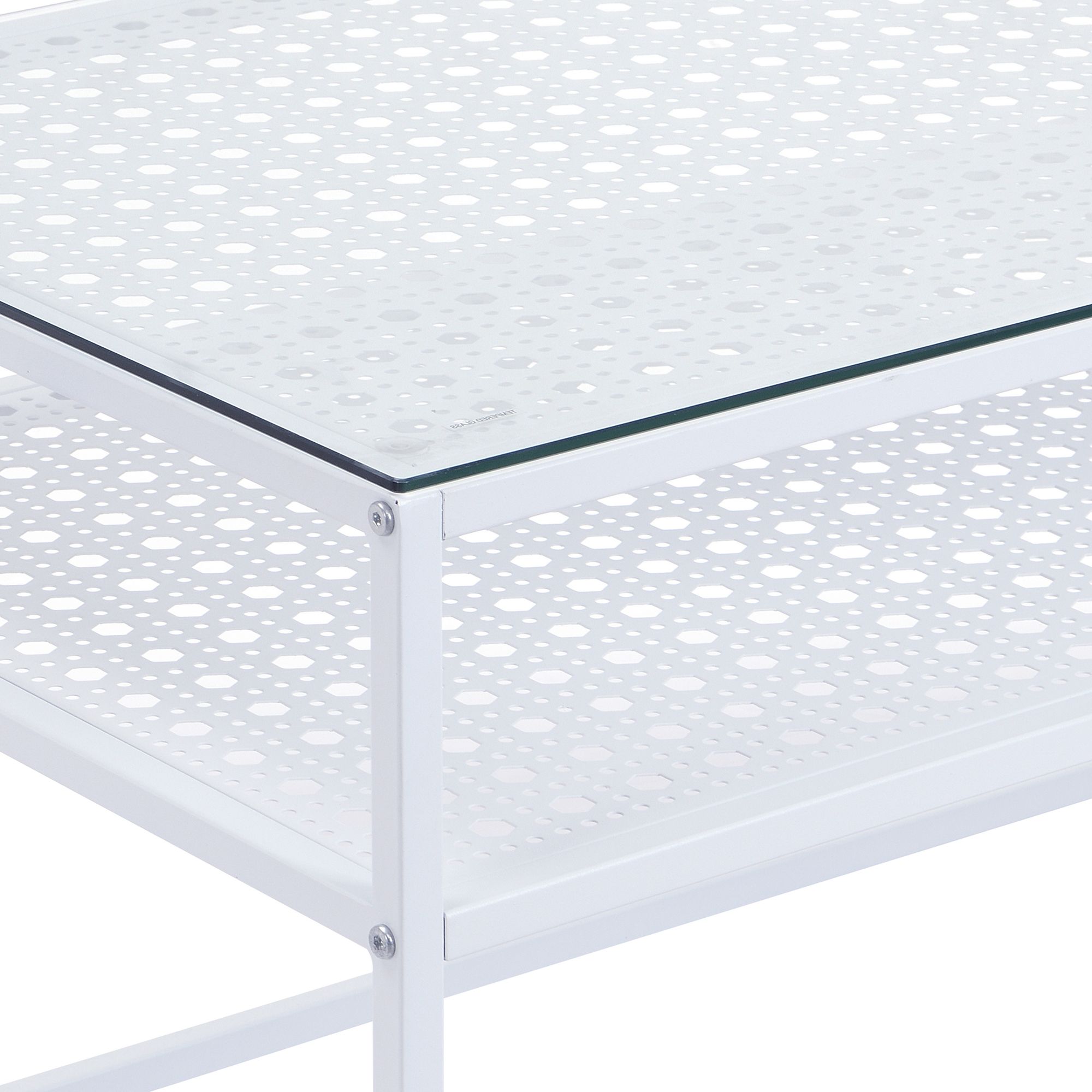 Couchtisch Glas Rechteckig 100 cm Weiß Moderner Wohnzimmertisch mit Metallgestell – Bild 6