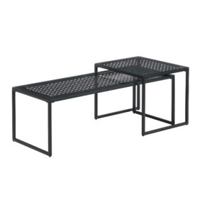 Satztisch Glas Metall 2er Set Modern Couchtisch Schwarz Design