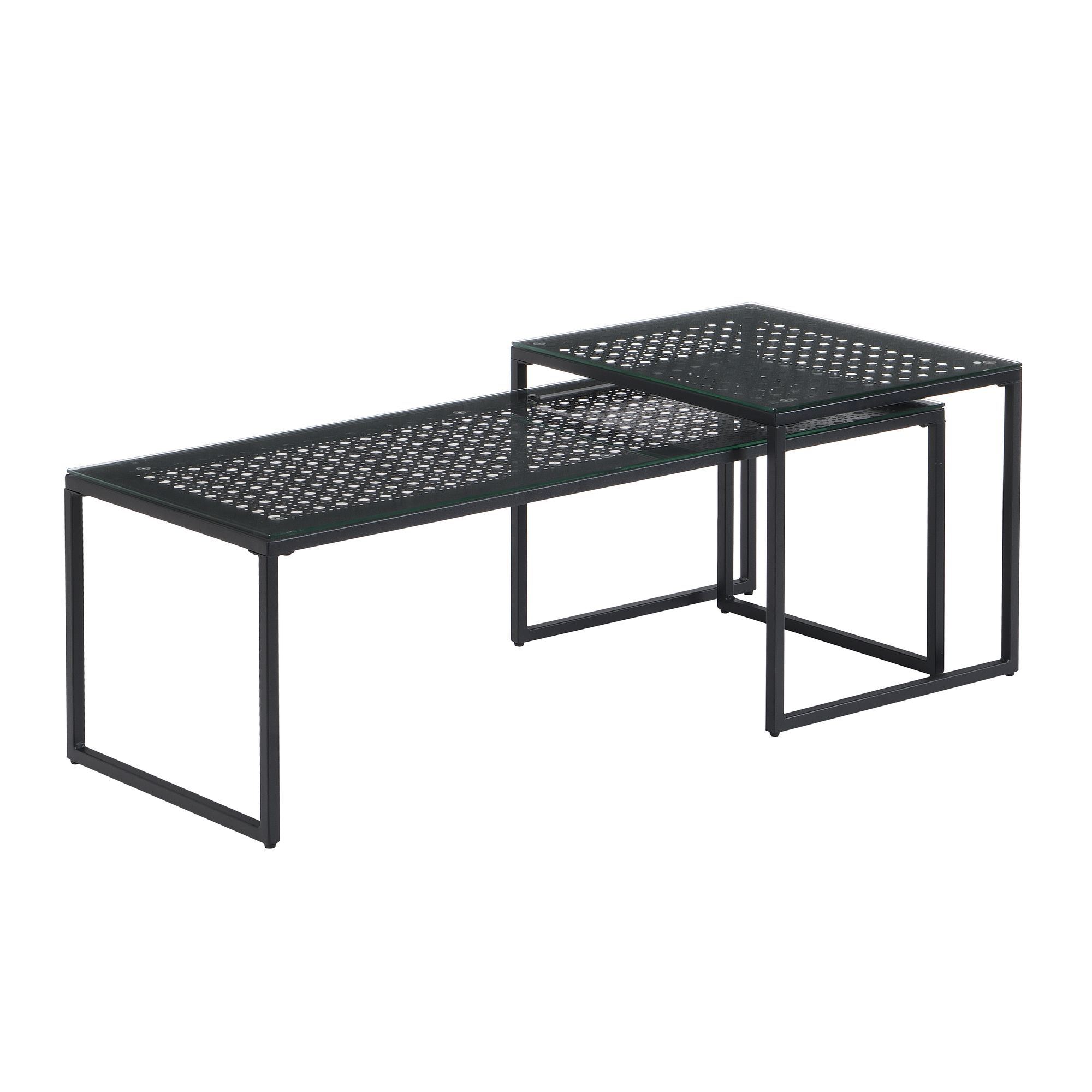 Satztisch Glas Metall 2er Set Modern Couchtisch Schwarz Design