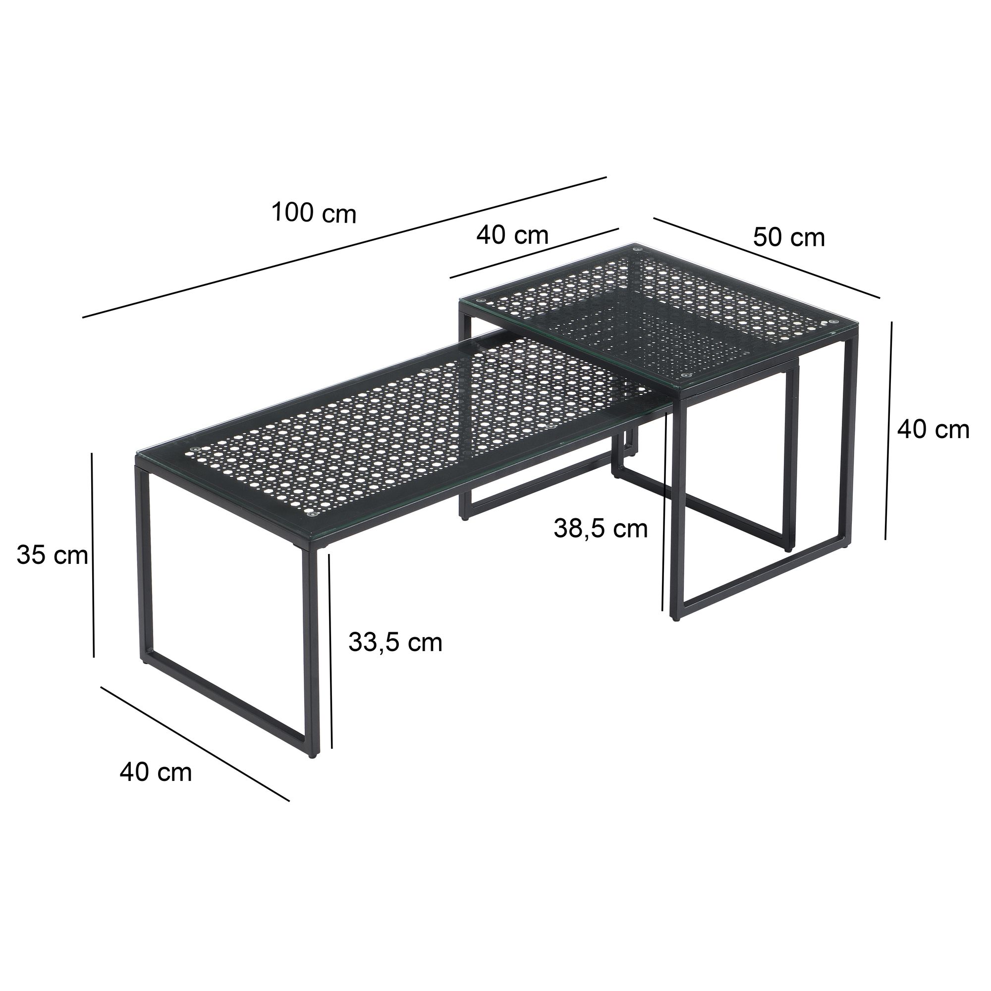 Satztisch Glas Metall 2er Set Modern Couchtisch Schwarz – Bild 4